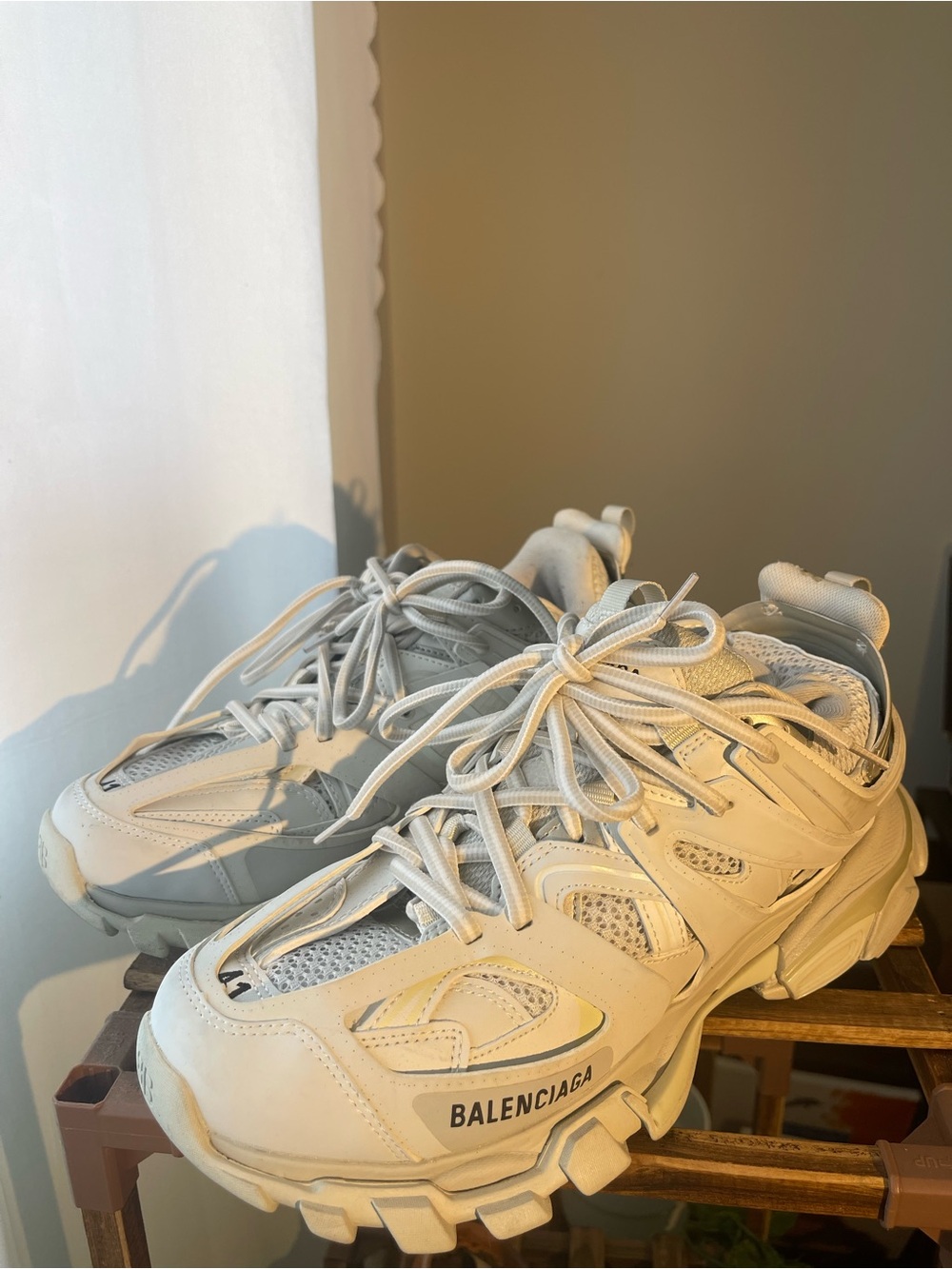 Balenciaga Cream/White Track-Style Chunky Sneakers